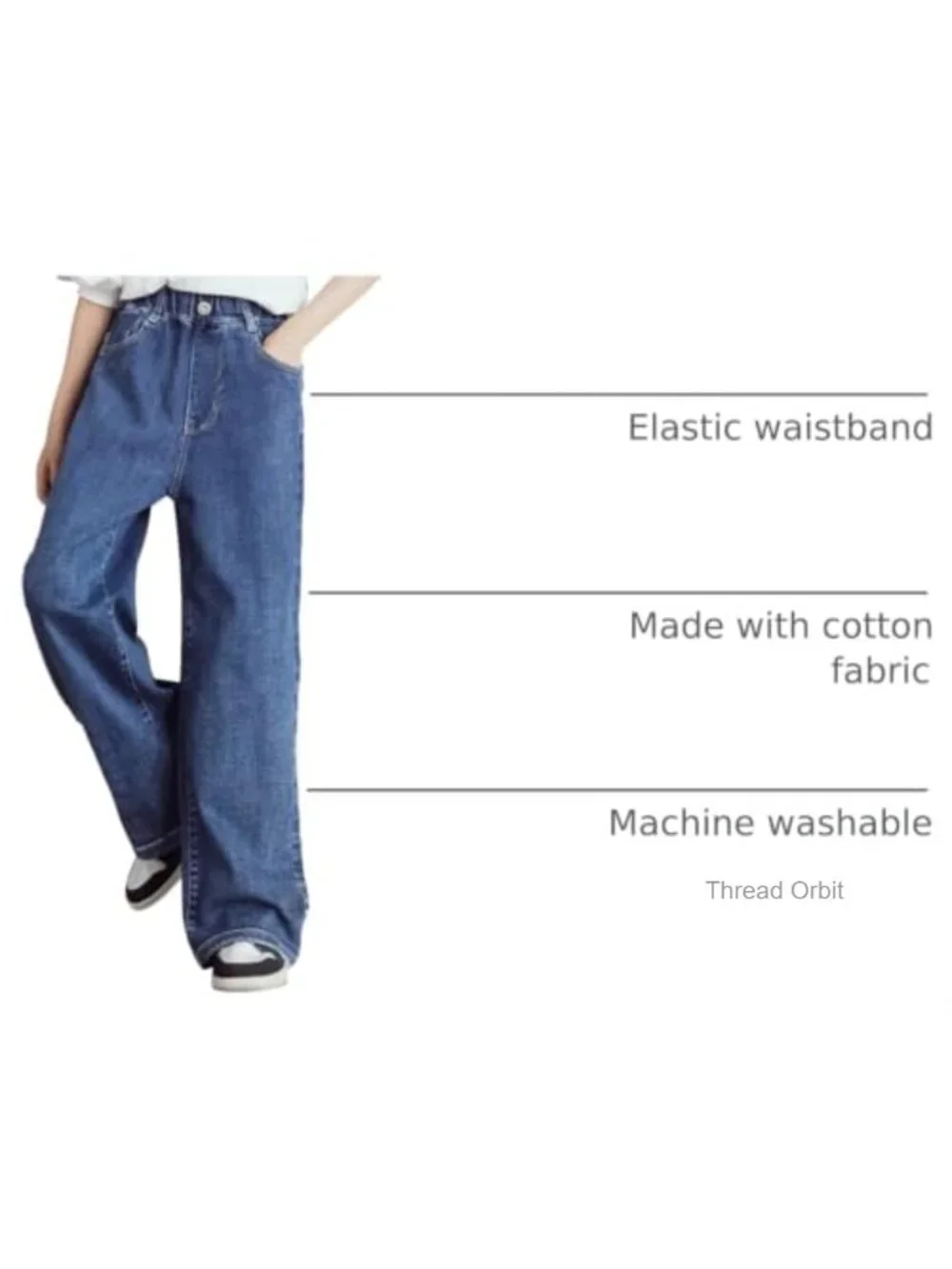 Girls Wide Leg Baggy Jeans with Pockets Elastic Waist Pull On Casual Denim
